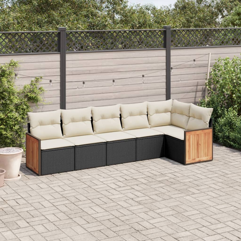 Set Canapele De Grădină Cu Perne, 7 Piese, Negru, Poliratan