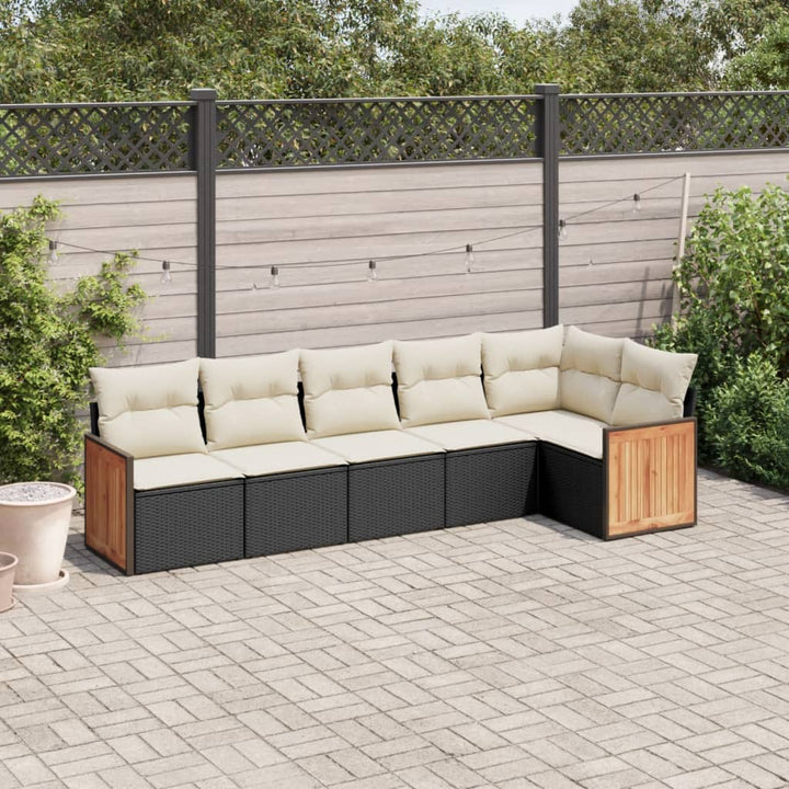 Set Canapele De Grădină Cu Perne, 7 Piese, Negru, Poliratan