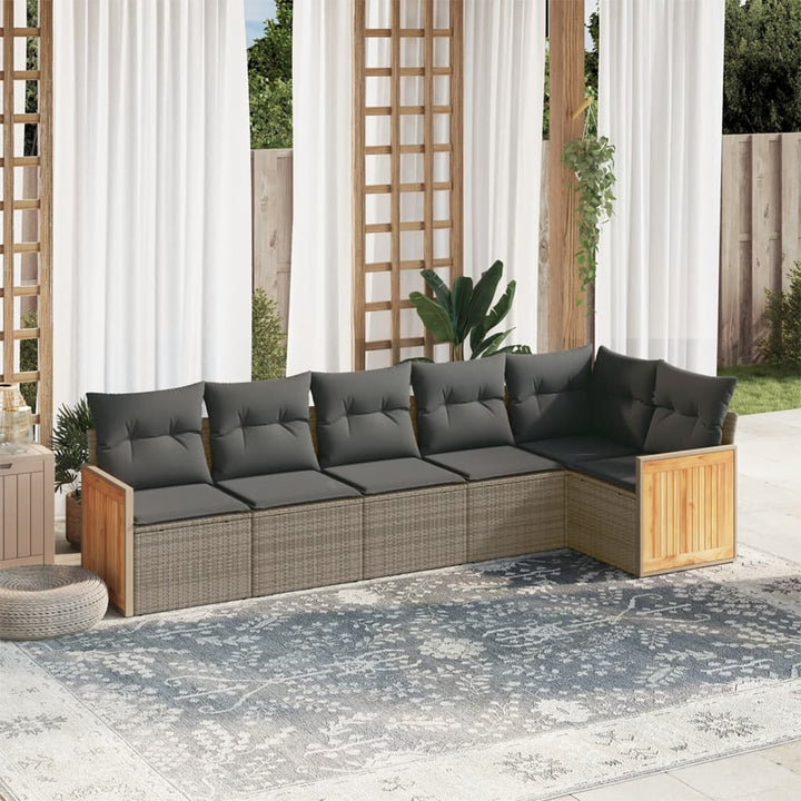Set Canapele De Grădină Cu Perne, 7 Piese, Negru, Poliratan