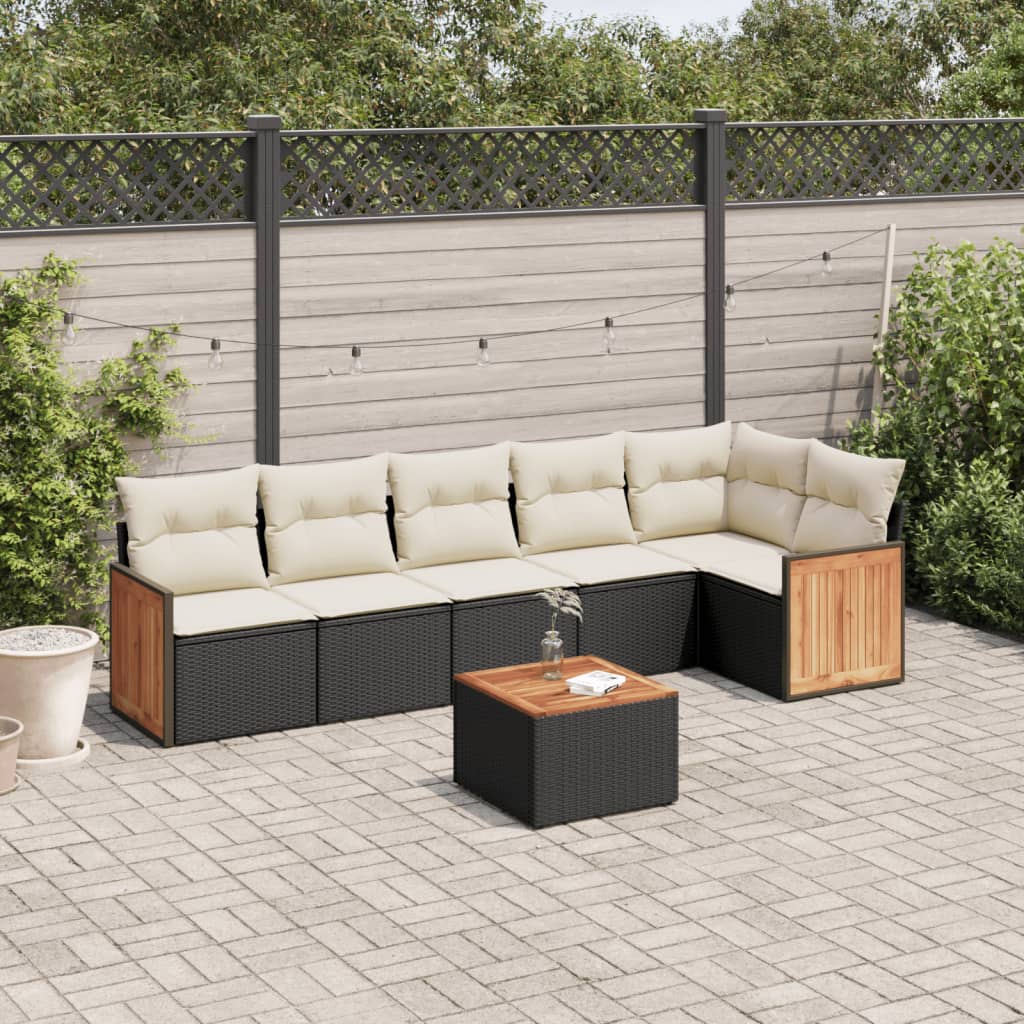 Set Canapele De Grădină Cu Perne, 7 Piese, Negru, Poliratan