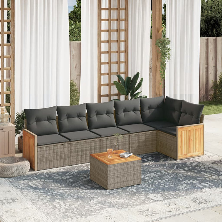 Set Canapele De Grădină Cu Perne, 7 Piese, Negru, Poliratan