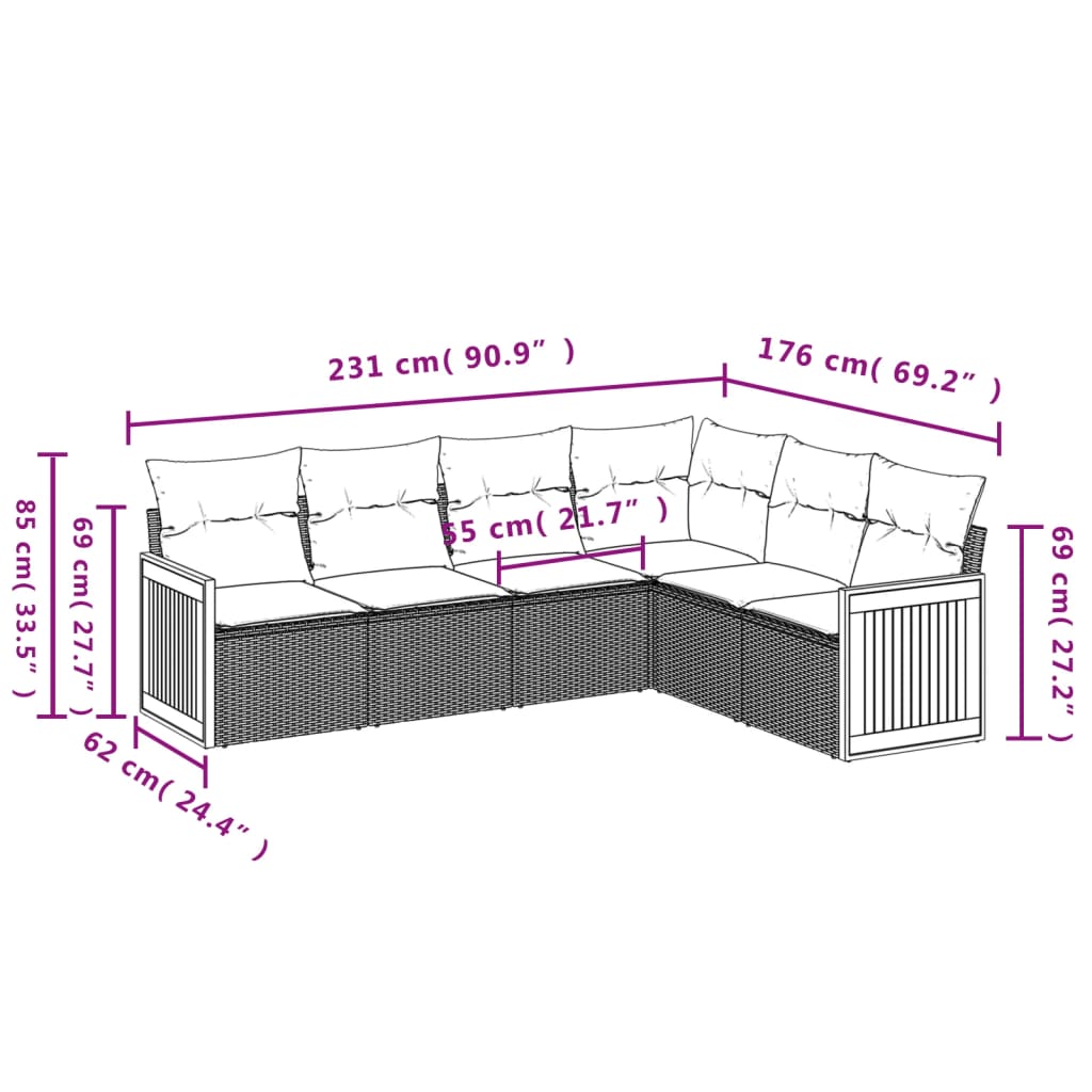 Set Mobilier De Grădină Cu Perne, 6 Piese, Negru, Poliratan