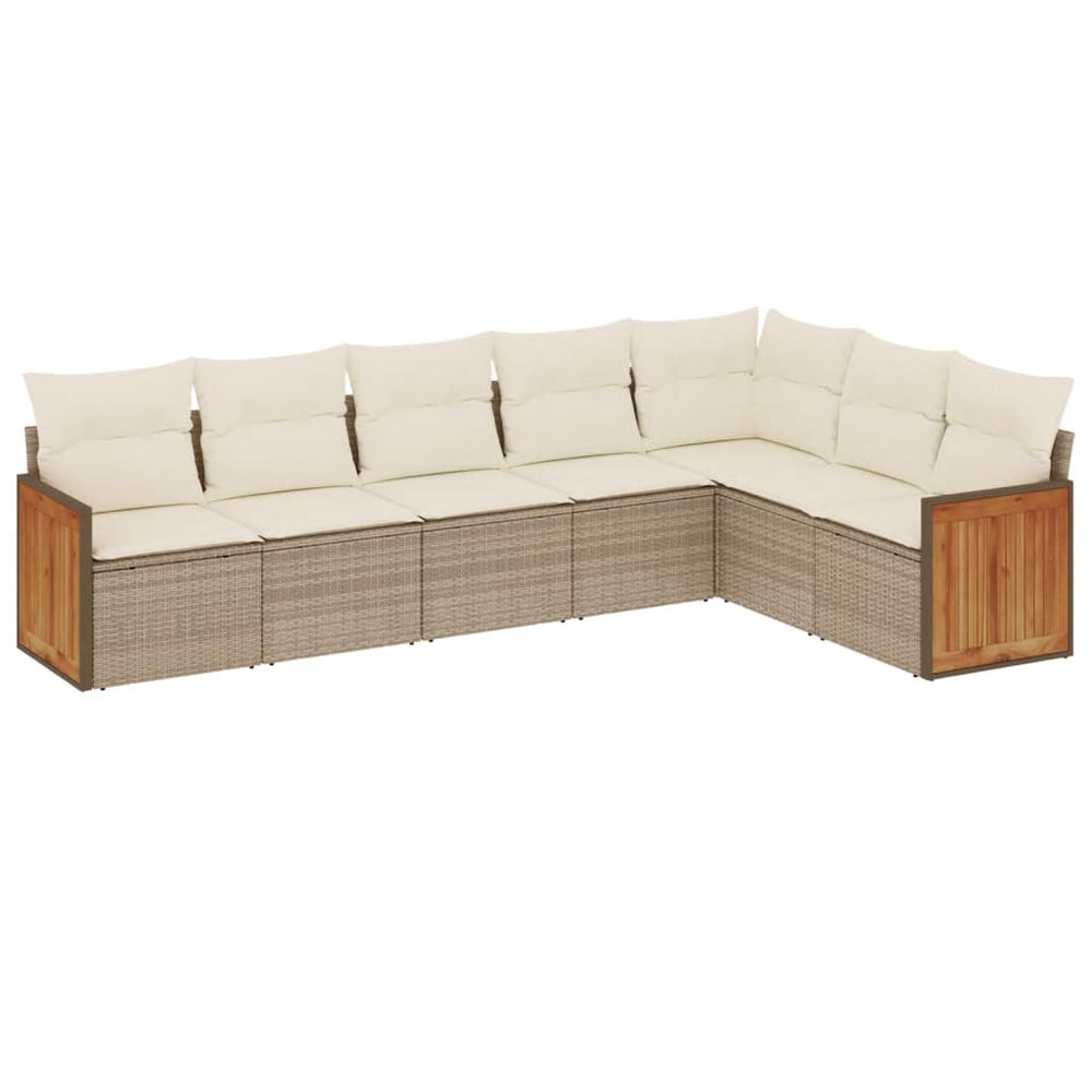 Set Canapele De Grădină, 7 Piese, Cu Perne, Bej, Poliratan