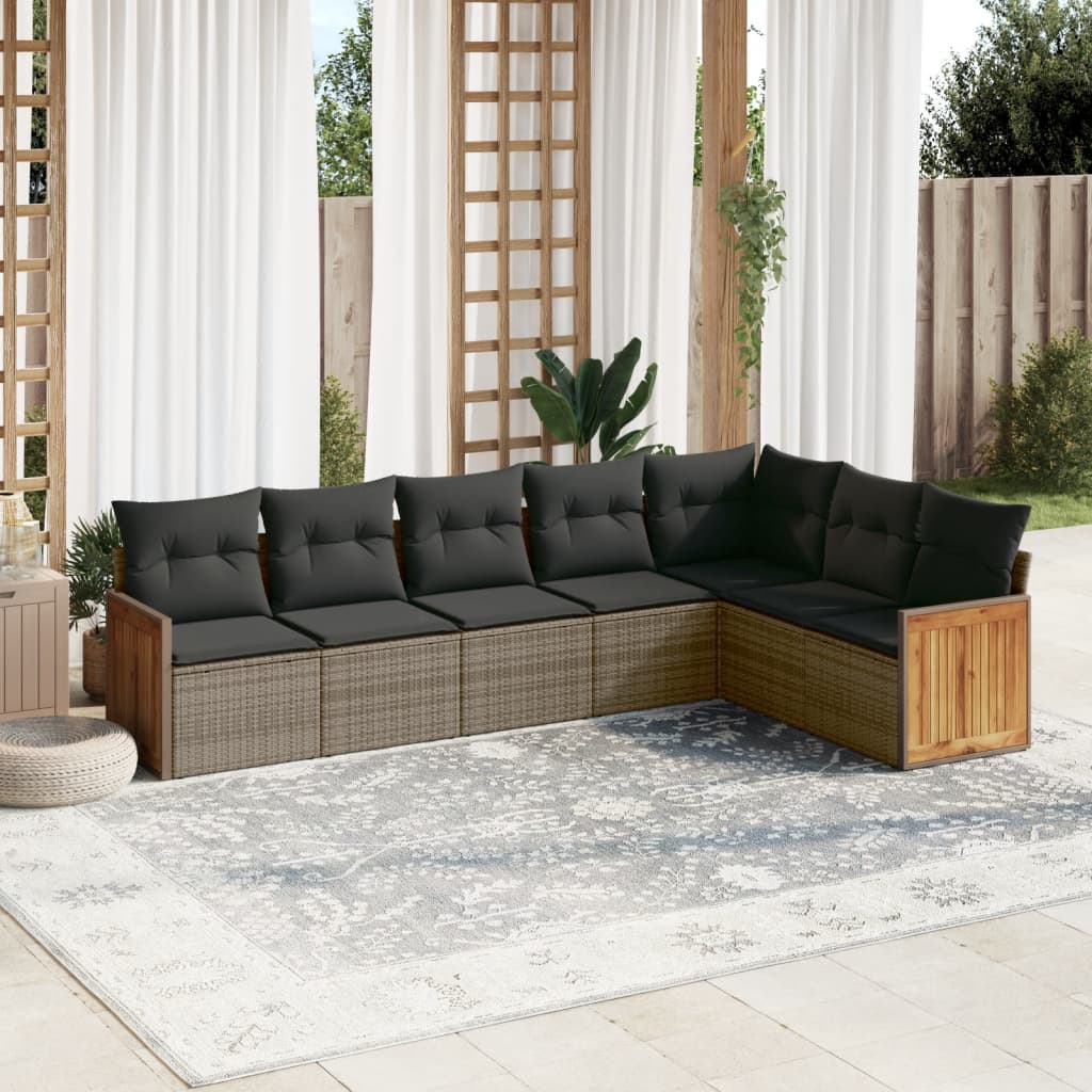 Set Canapele De Grădină, 7 Piese, Cu Perne, Bej, Poliratan