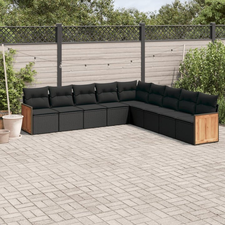 Set Canapele De Grădină Cu Perne, 10 Piese, Negru, Poliratan
