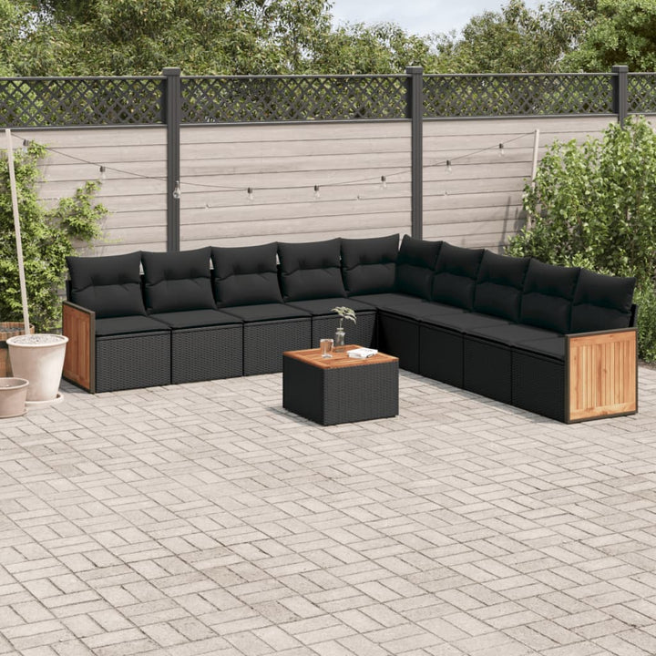 Set Canapele De Grădină Cu Perne, 10 Piese, Negru, Poliratan