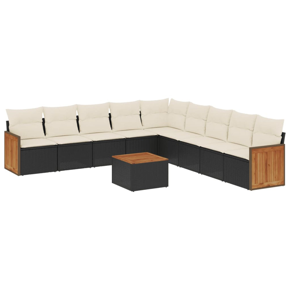Set Canapele De Grădină Cu Perne, 10 Piese, Negru, Poliratan