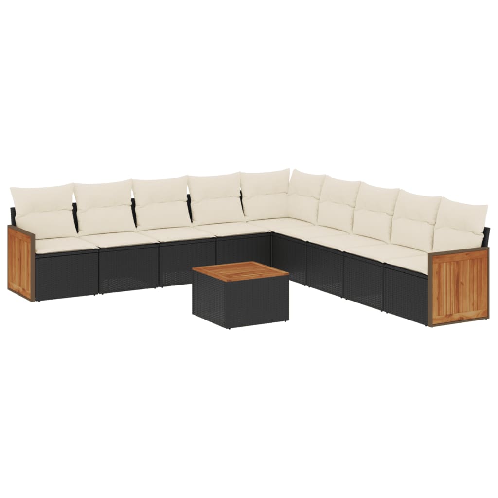 Set Canapele De Grădină Cu Perne, 10 Piese, Negru, Poliratan