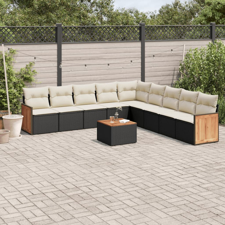 Set Canapele De Grădină Cu Perne, 10 Piese, Negru, Poliratan