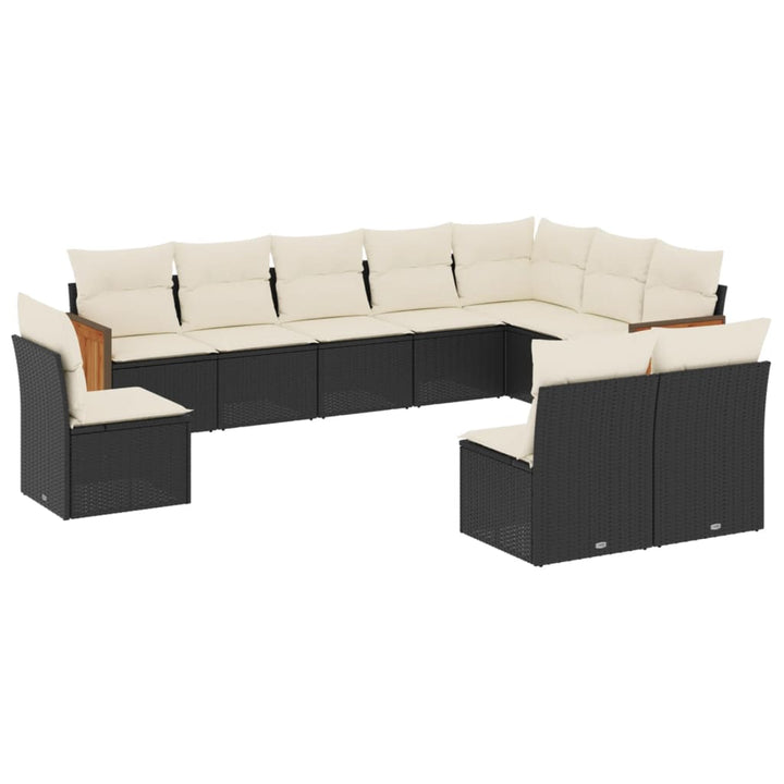 Set Canapele De Grădină Cu Perne, 10 Piese, Negru, Poliratan
