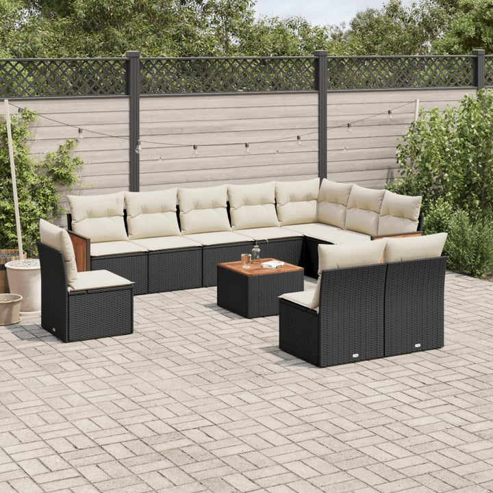 Set Canapele De Grădină Cu Perne, 10 Piese, Negru, Poliratan