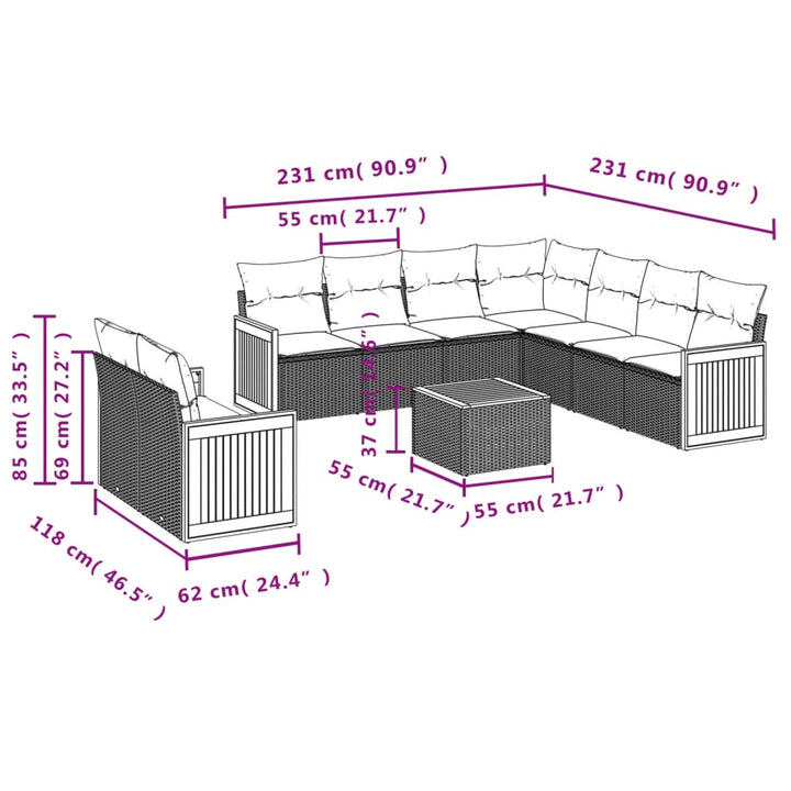 Set Mobilier De Grădină Cu Perne, 10 Piese, , Poliratan