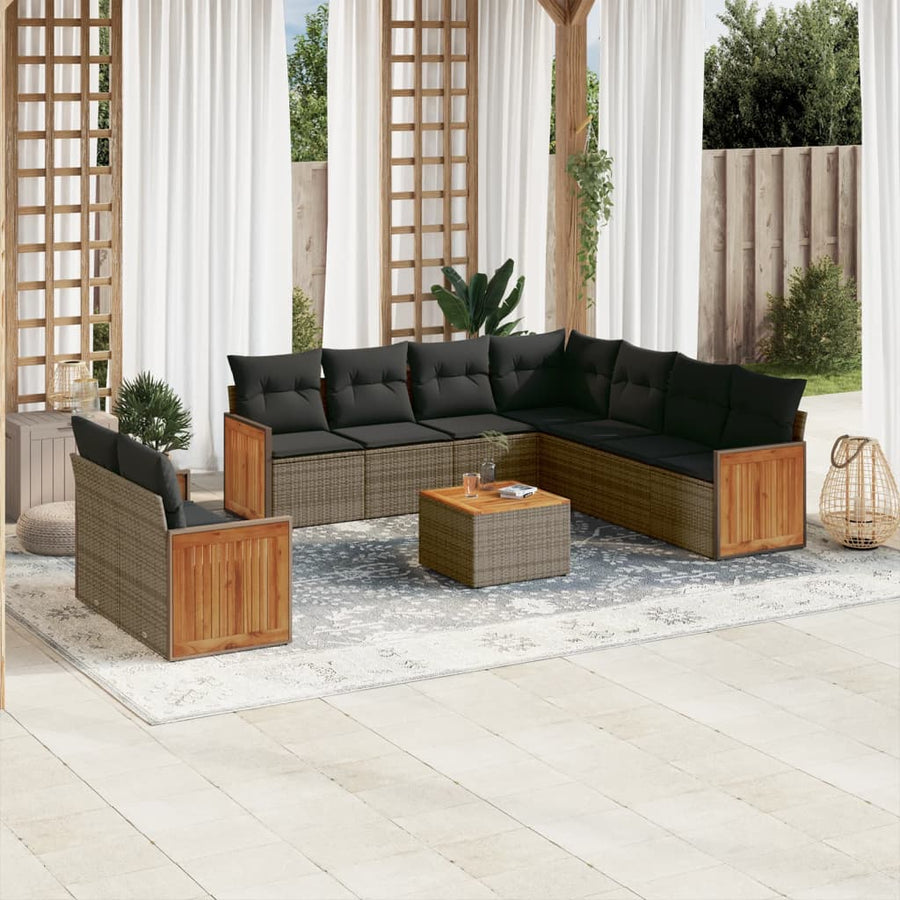 Set Mobilier De Grădină Cu Perne, 10 Piese, , Poliratan