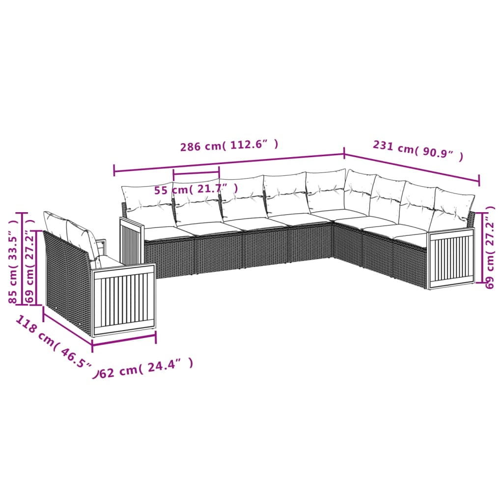 Set Mobilier De Grădină Cu Perne, 10 Piese, , Poliratan