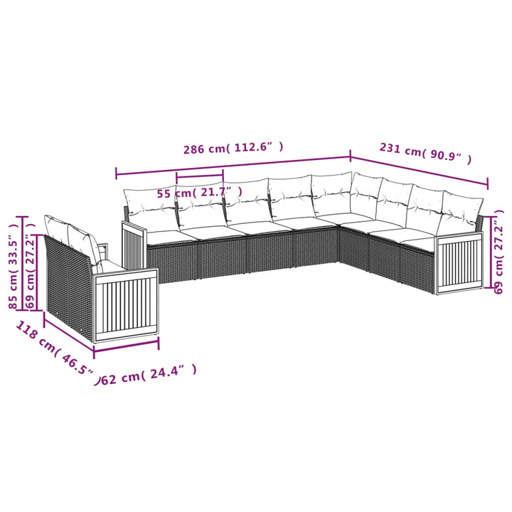 Set Mobilier De Grădină Cu Perne, 10 Piese, , Poliratan