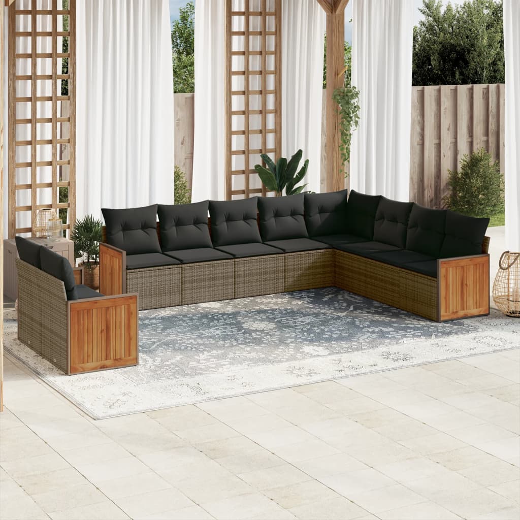 Set Mobilier De Grădină Cu Perne, 10 Piese, , Poliratan
