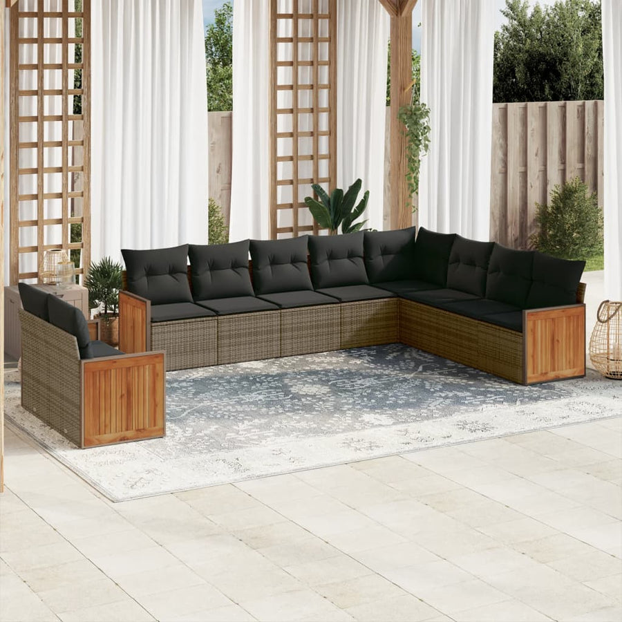 Set Mobilier De Grădină Cu Perne, 10 Piese, , Poliratan