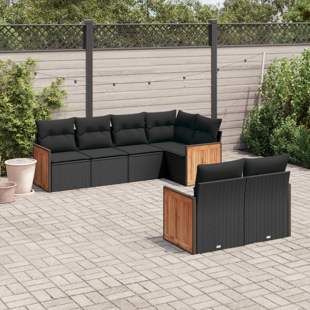 Set Canapele De Grădină Cu Perne, 7 Piese, Negru, Poliratan