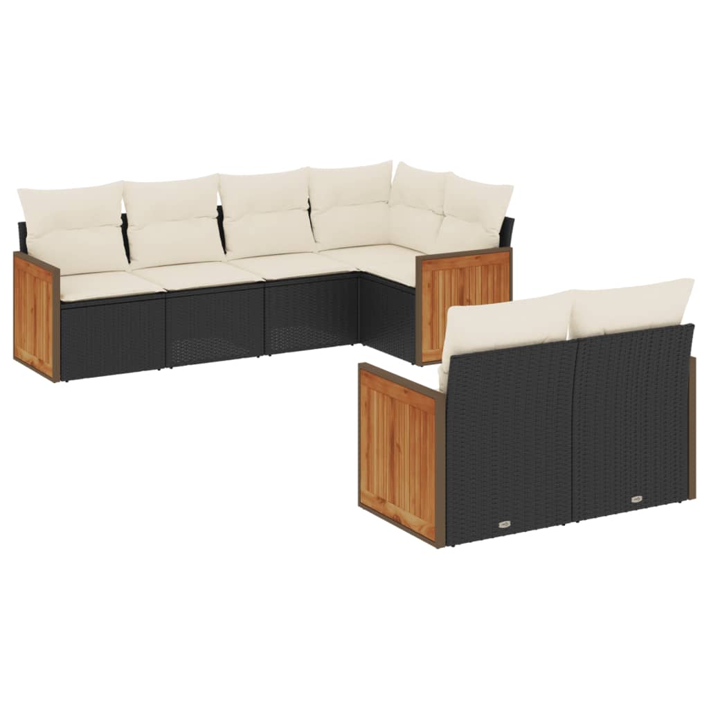 Set Canapele De Grădină Cu Perne, 7 Piese, Negru, Poliratan
