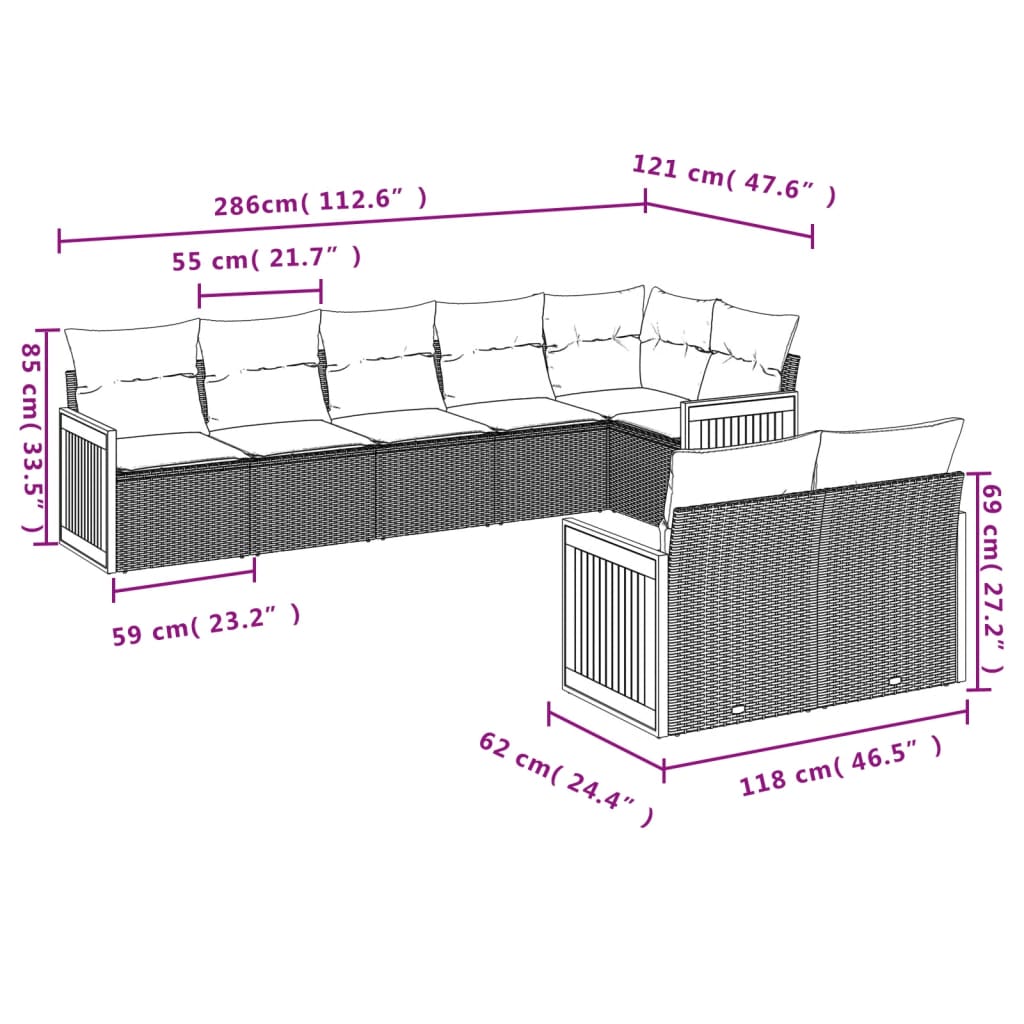 Set Mobilier De Grădină Cu Perne, 8 Piese, , Poliratan