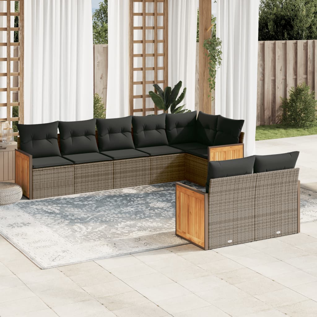 Set Mobilier De Grădină Cu Perne, 8 Piese, , Poliratan