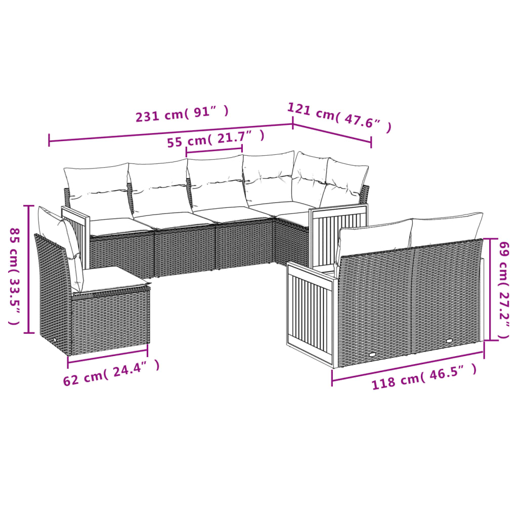 Set Mobilier De Grădină Cu Perne, 8 Piese, , Poliratan
