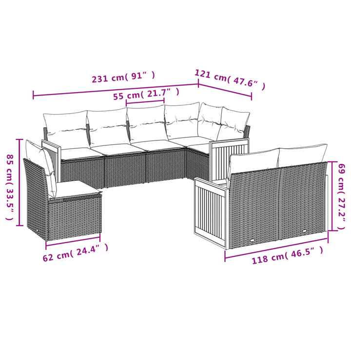 Set Mobilier De Grădină Cu Perne, 8 Piese, , Poliratan