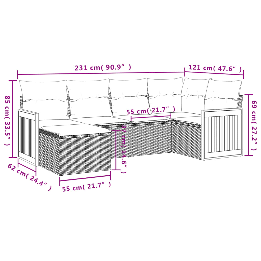 Set Mobilier De Grădină Cu Perne, 6 Piese, Negru, Poliratan
