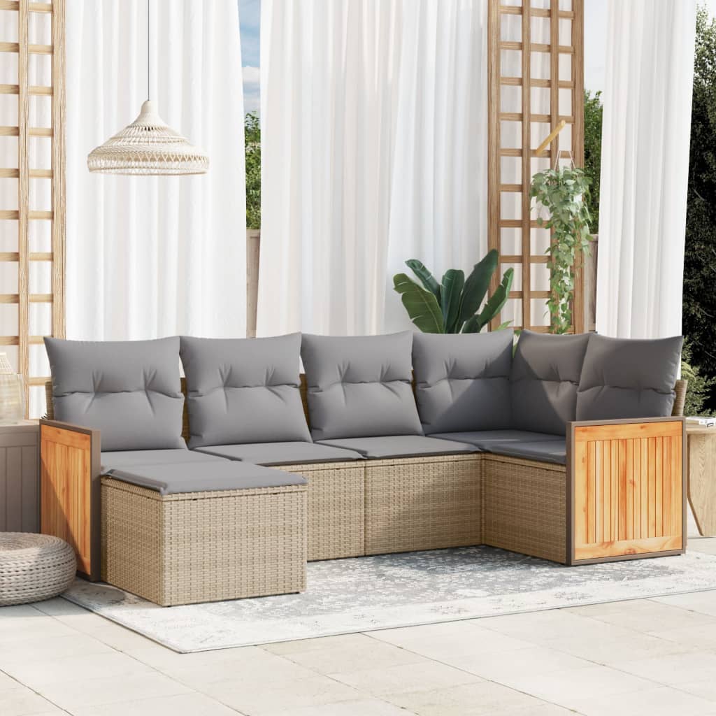 Set Mobilier De Grădină Cu Perne, 6 Piese, Negru, Poliratan