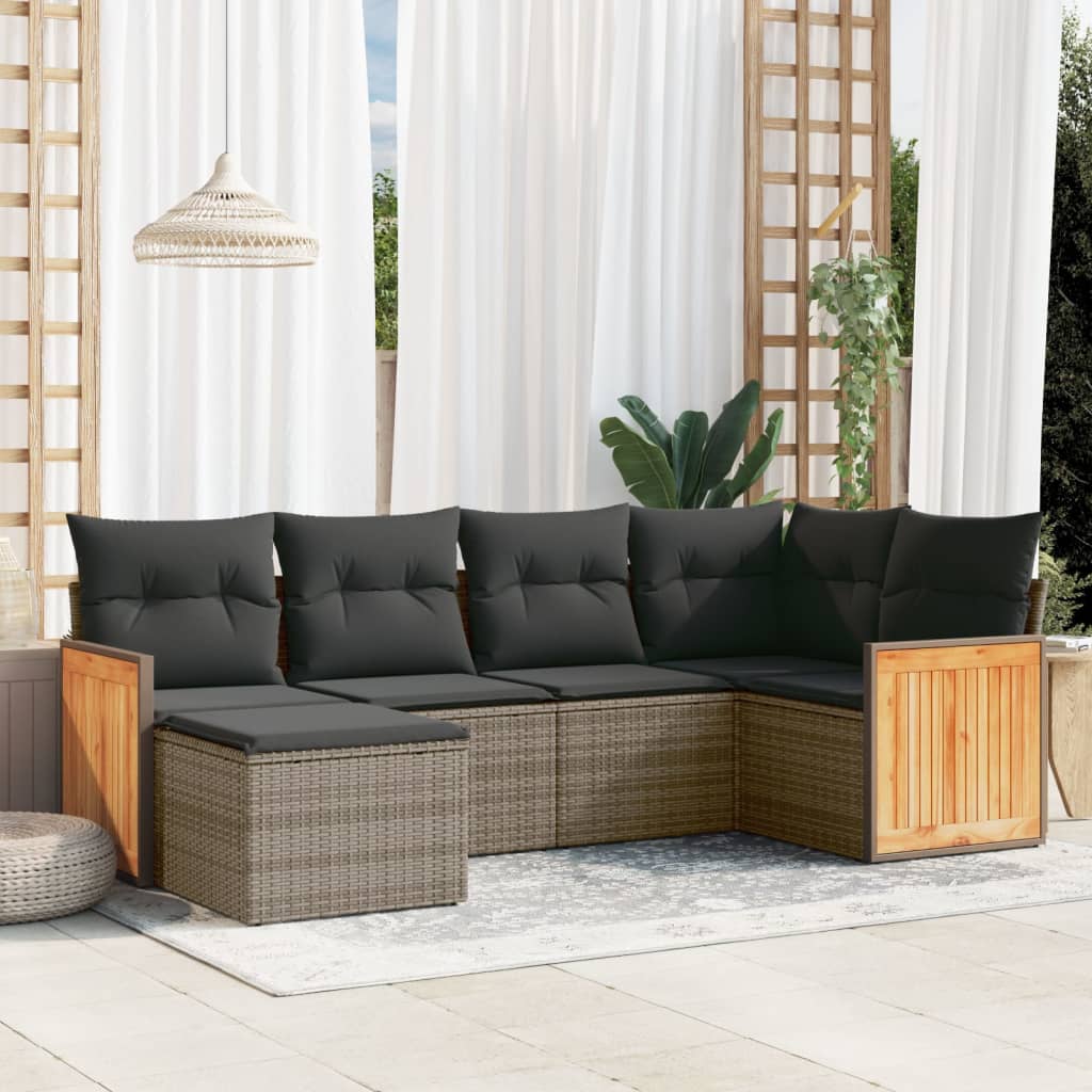 Set Mobilier De Grădină Cu Perne, 6 Piese, Negru, Poliratan