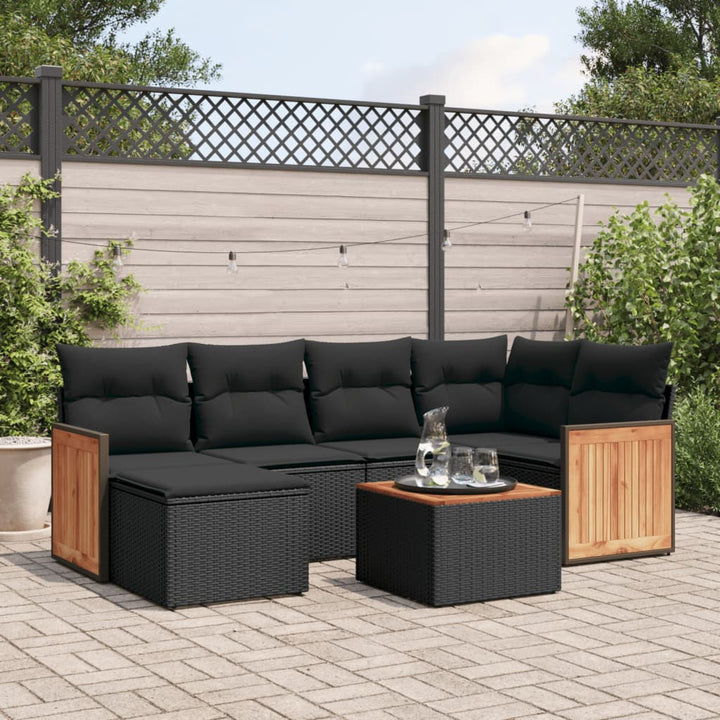 Set Mobilier De Grădină Cu Perne, 6 Piese, Negru, Poliratan