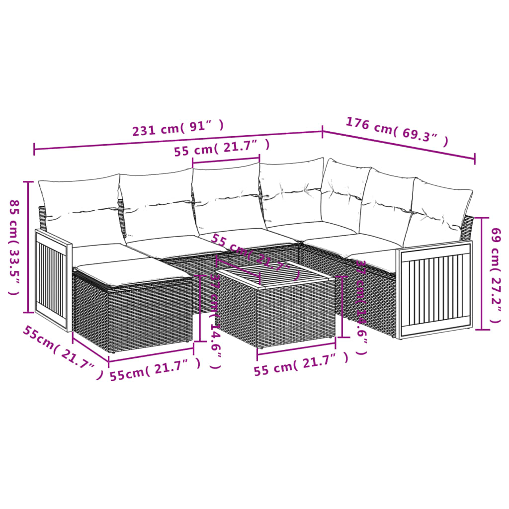 Set Canapele De Grădină Cu Perne, 8 Piese, , Poliratan