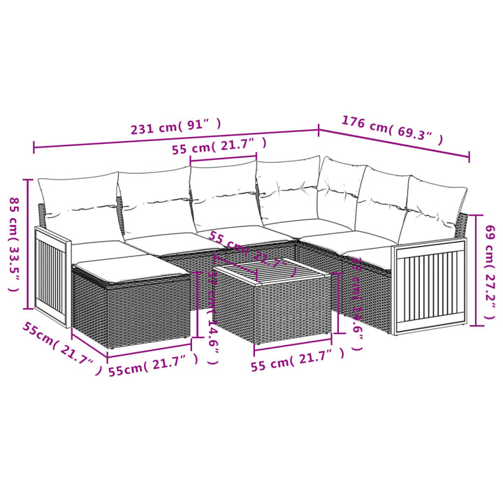 Set Canapele De Grădină Cu Perne, 8 Piese, , Poliratan