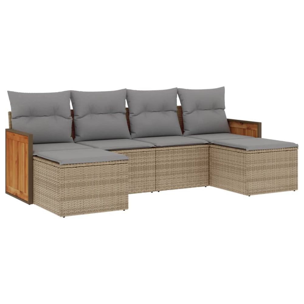 Set Canapele De Grădină Cu Perne, 6 Piese, Bej, Poliratan