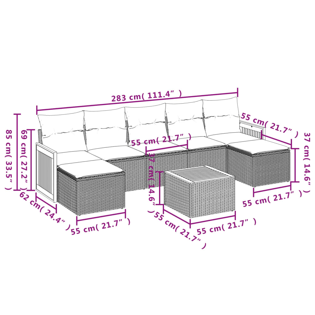 Set Mobilier De Grădină Cu Perne, 8 Piese, , Poliratan