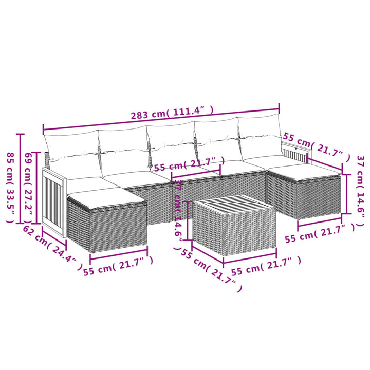 Set Mobilier De Grădină Cu Perne, 8 Piese, , Poliratan