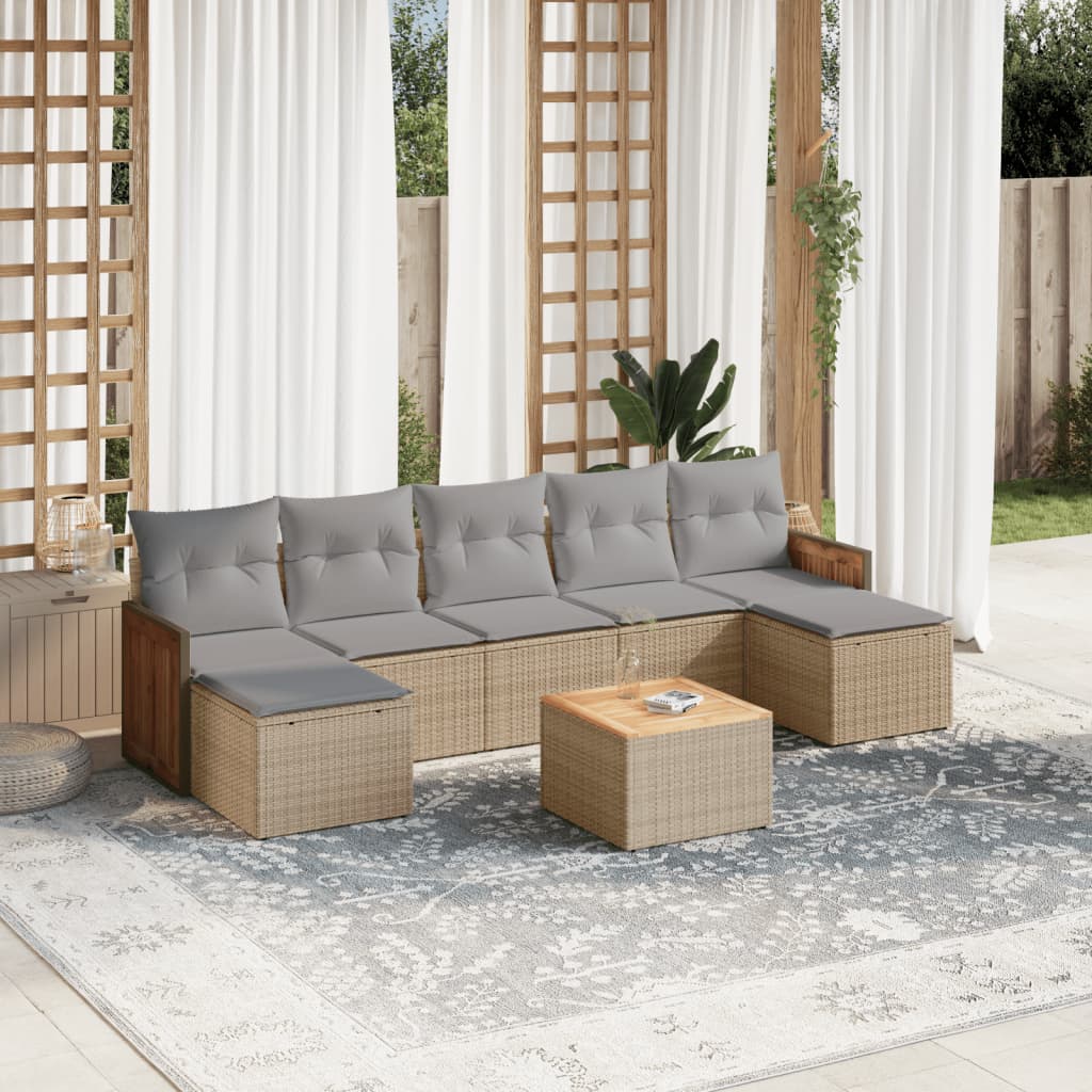 Set Mobilier De Grădină Cu Perne, 8 Piese, , Poliratan