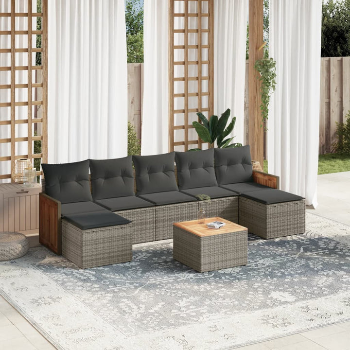 Set Mobilier De Grădină Cu Perne, 8 Piese, , Poliratan