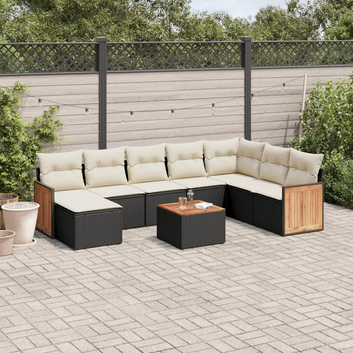 Set Canapele De Grădină, 9 Piese, Cu Perne, Bej, Poliratan