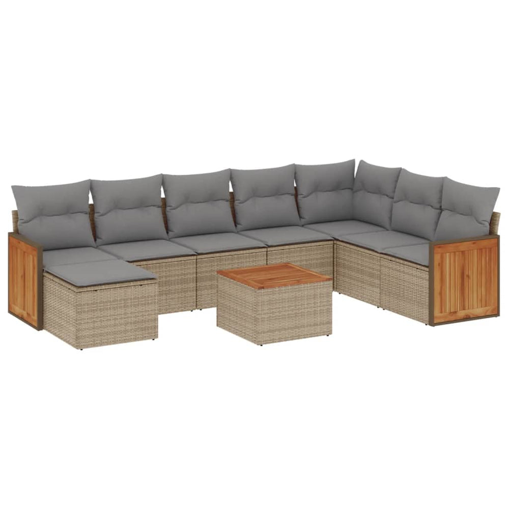 Set Canapele De Grădină, 9 Piese, Cu Perne, Bej, Poliratan