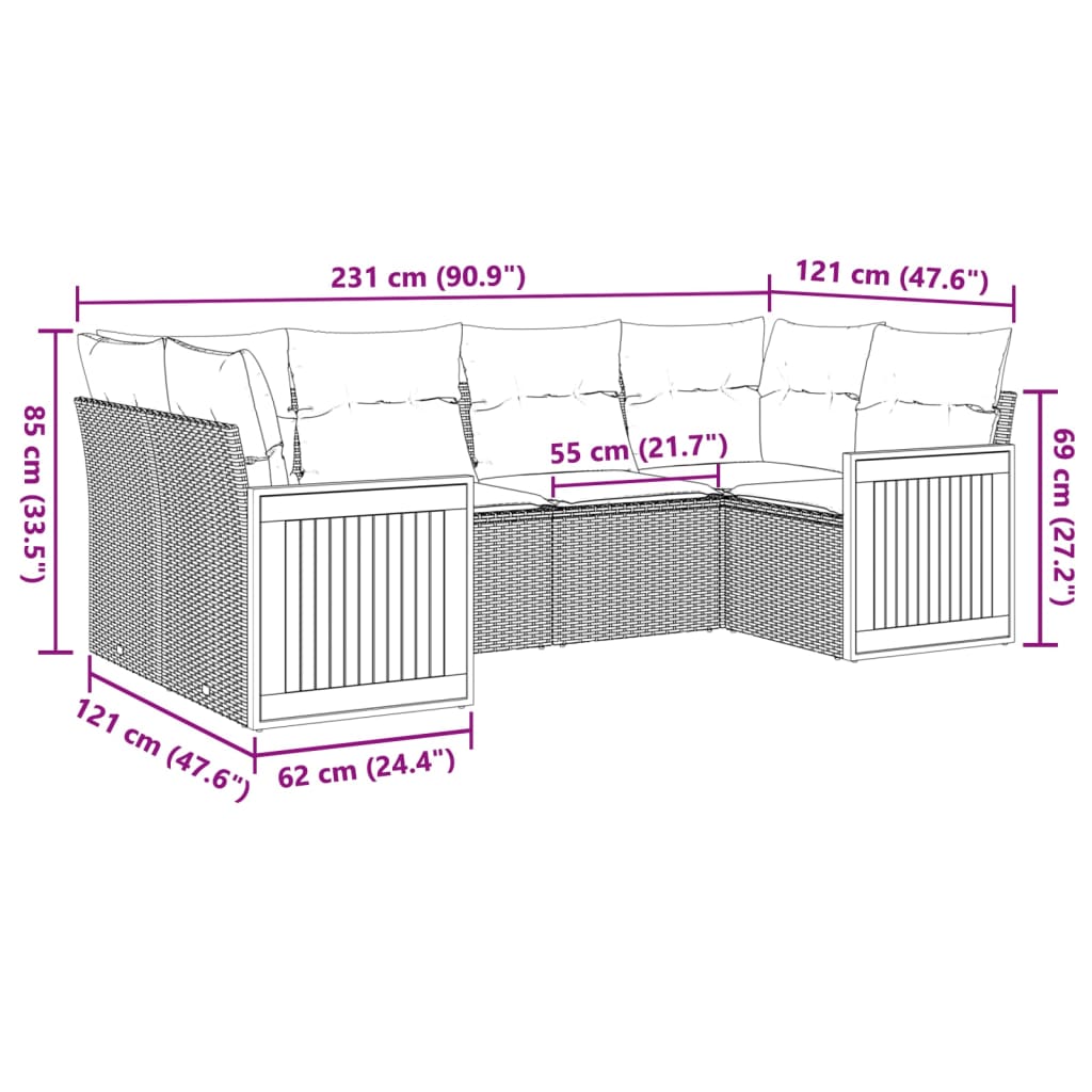 Set Mobilier Grădină Cu Perne, 6 Piese, , Poliratan