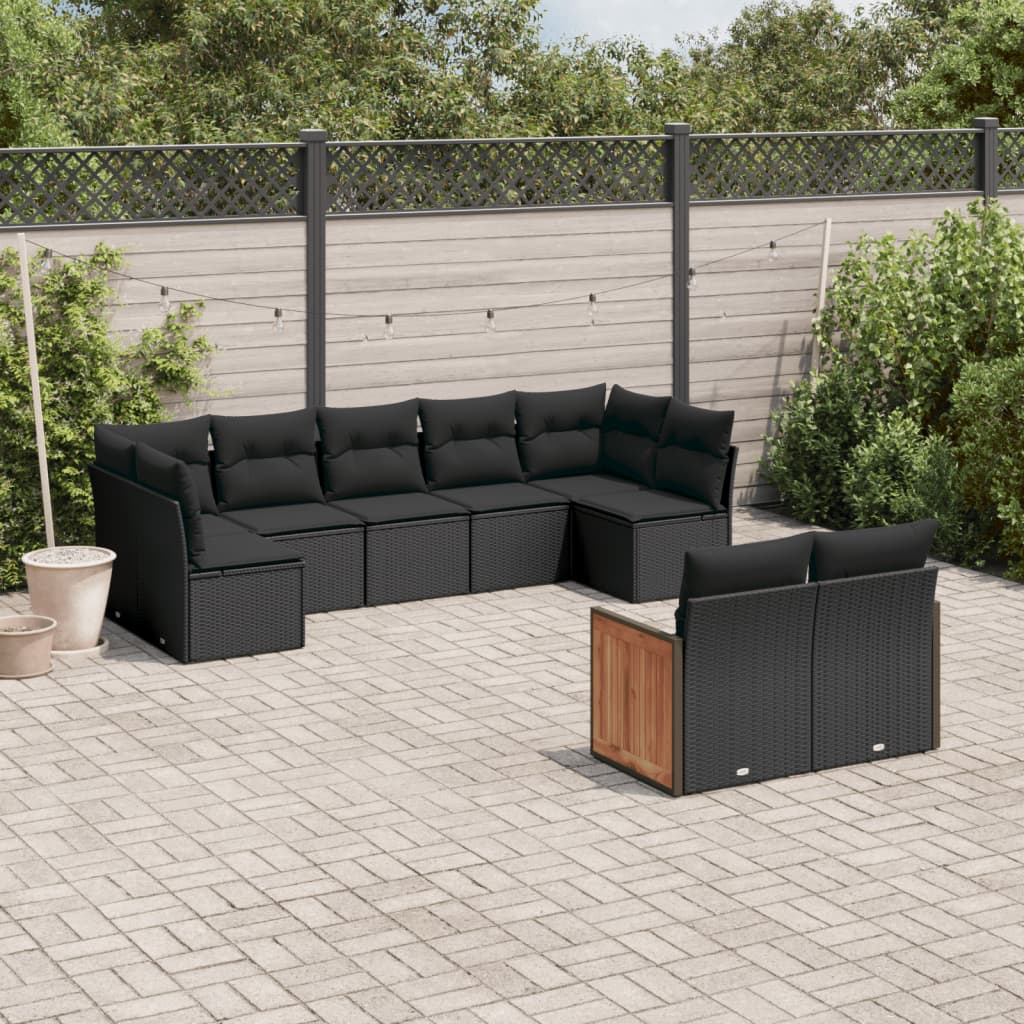 Set Canapele De Grădină, 9 Piese, Cu Perne, Bej, Poliratan