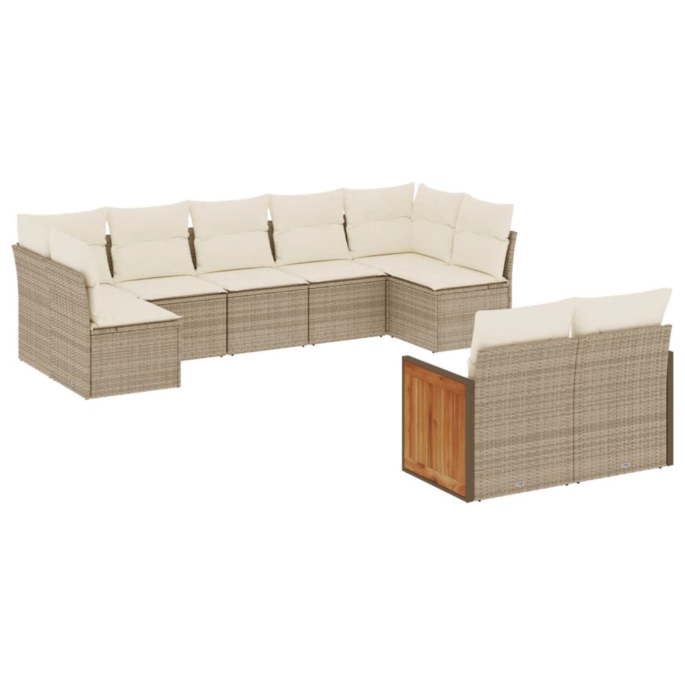 Set Canapele De Grădină, 9 Piese, Cu Perne, Bej, Poliratan