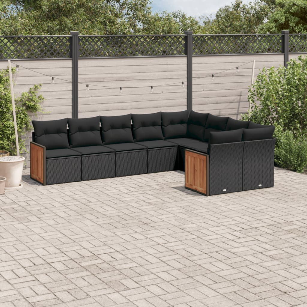 Set Canapele De Grădină, 9 Piese, Cu Perne, Bej, Poliratan