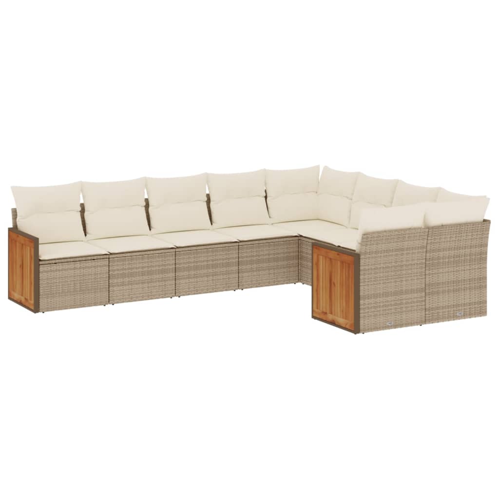 Set Canapele De Grădină, 9 Piese, Cu Perne, Bej, Poliratan