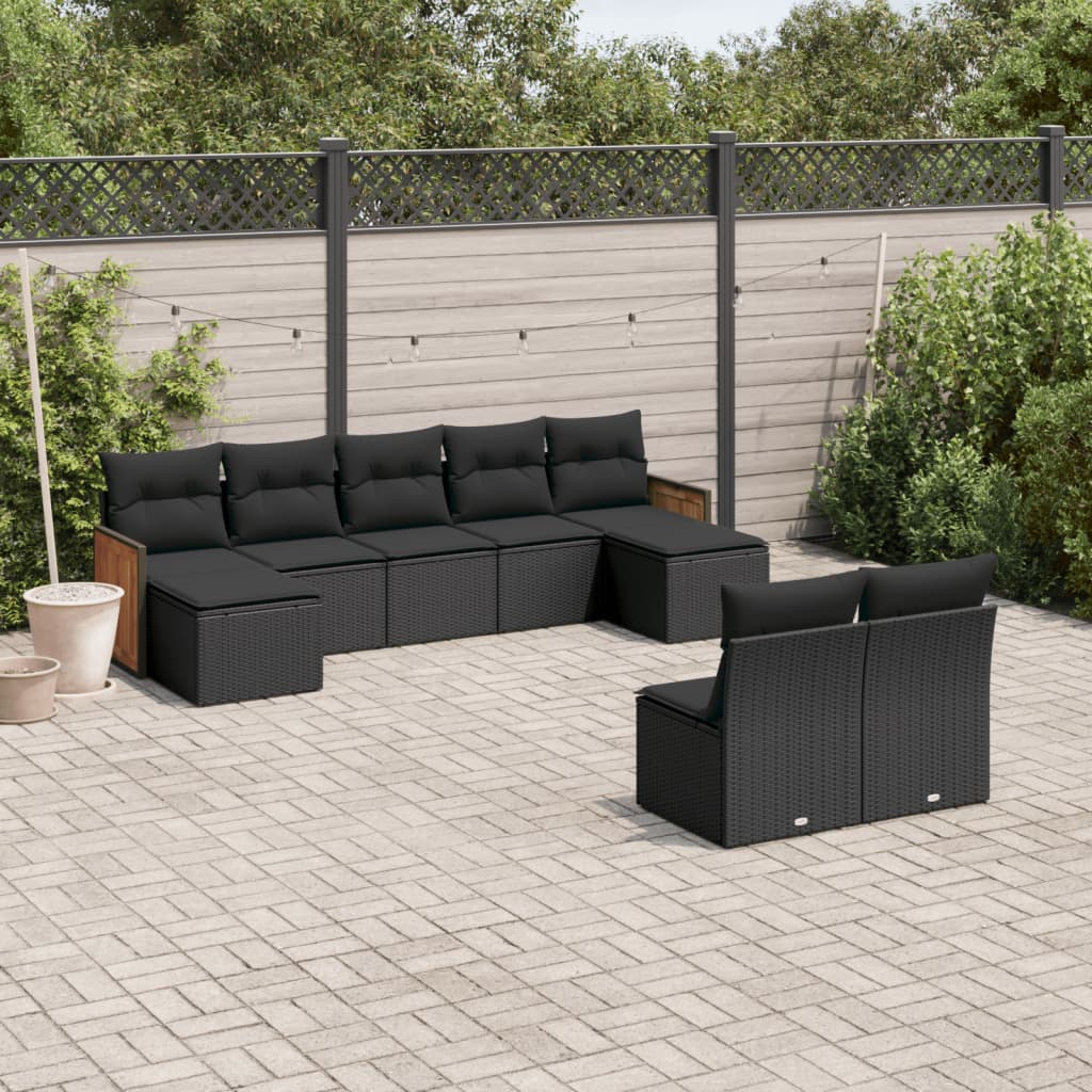 Set Canapele De Grădină, 9 Piese, Cu Perne, Bej, Poliratan