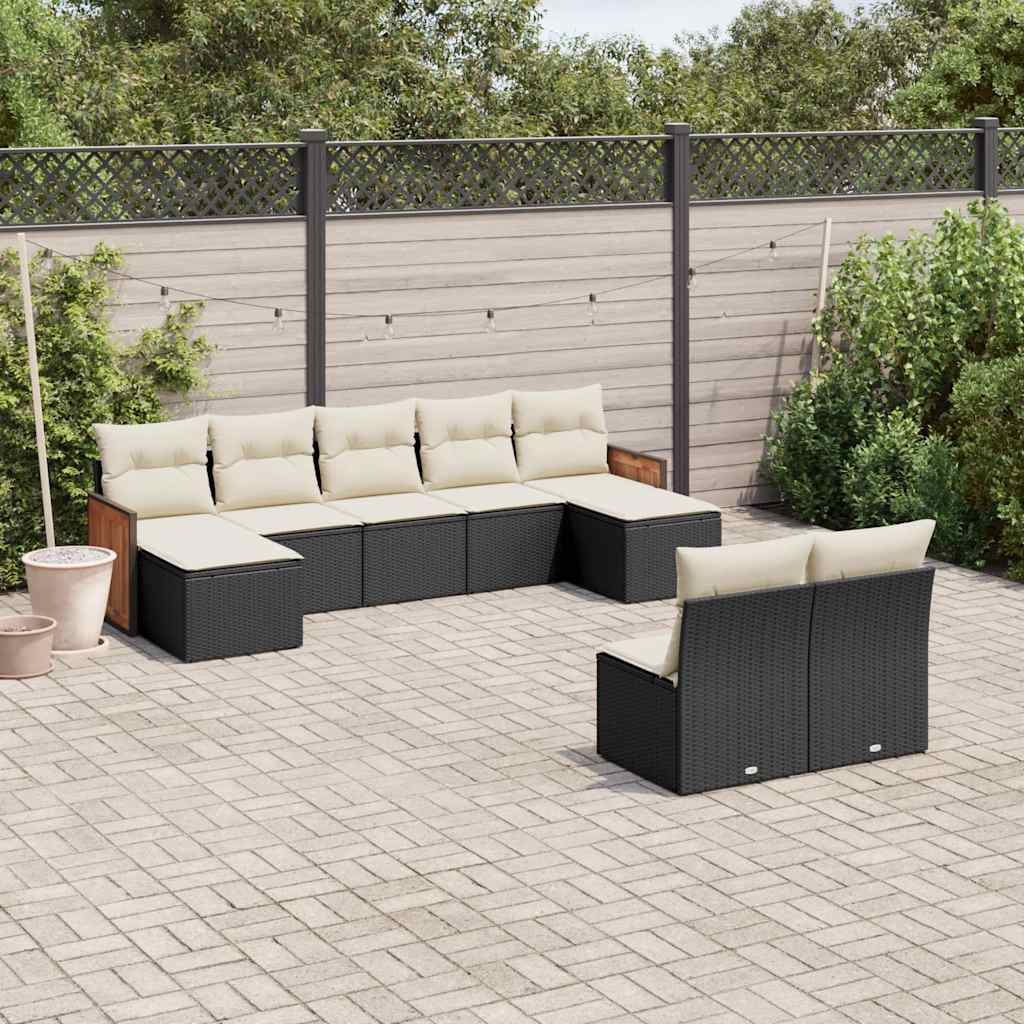 Set Canapele De Grădină, 9 Piese, Cu Perne, Bej, Poliratan
