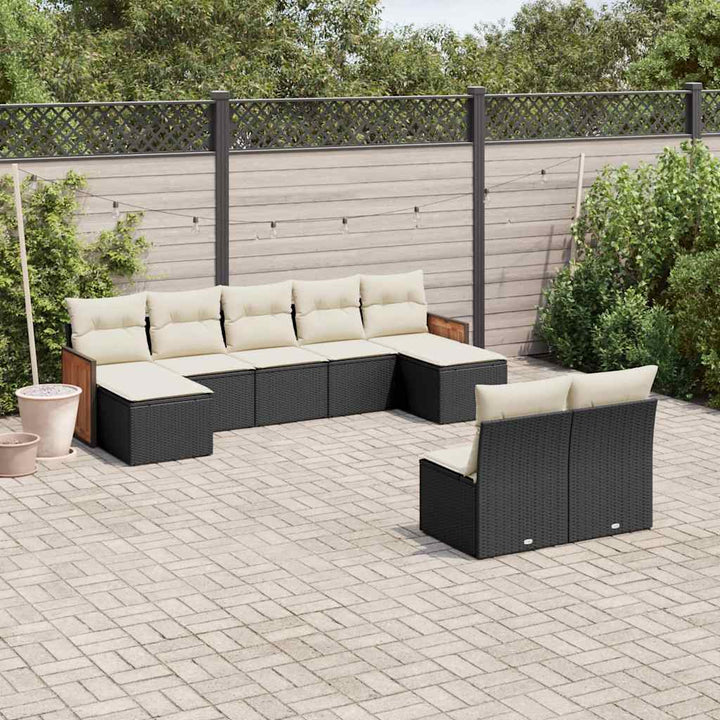Set Canapele De Grădină, 9 Piese, Cu Perne, Bej, Poliratan