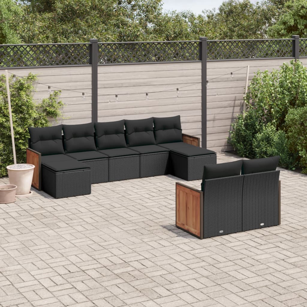 Set Canapele De Grădină, 9 Piese, Cu Perne, Bej, Poliratan
