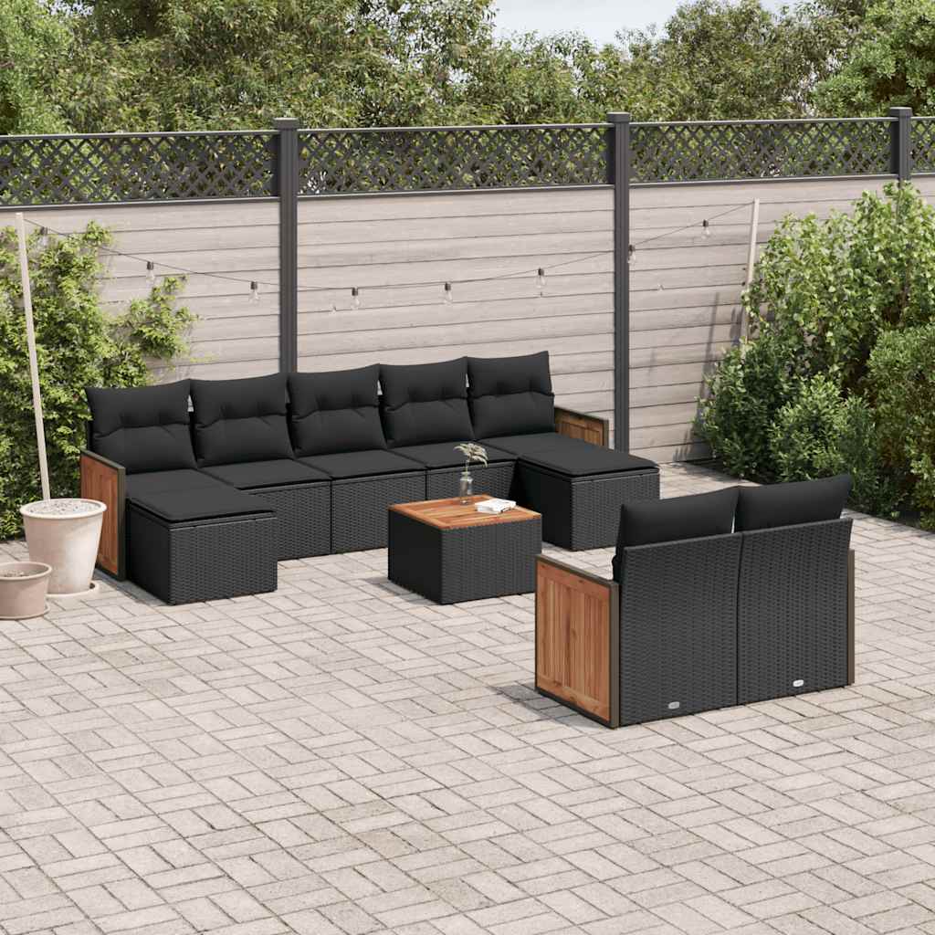 Set Canapele De Grădină, 9 Piese, Cu Perne, Bej, Poliratan